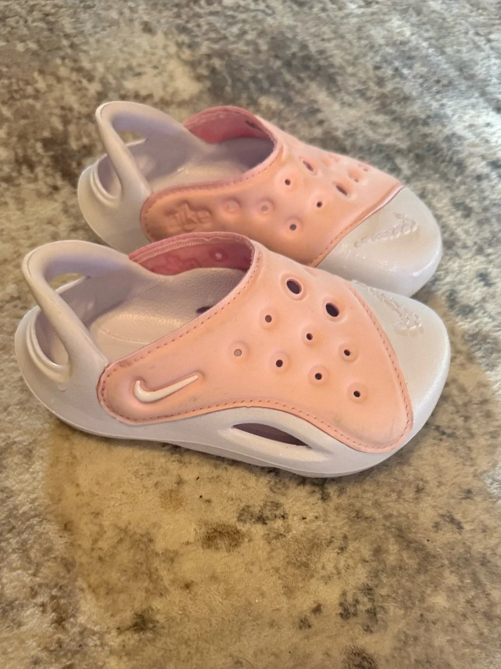 Nike Kids Light Pink and White Slip-On Sandals